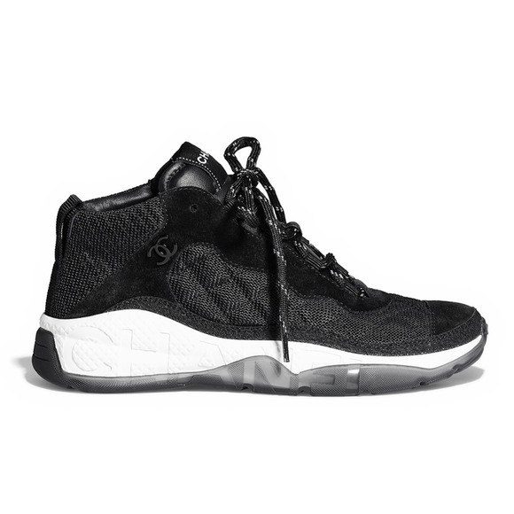 Chanel 21B Mens Black Suede White CC Logo Lace Up Mid Top Trainer Sneaker 44 11 - Picture 1 of 12